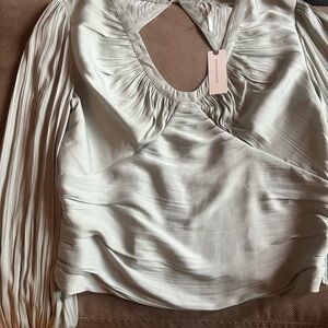 Anthropologie Cream Ruched Long Sleeve Blouse